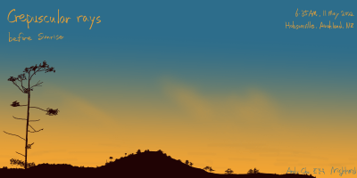 Crepuscular rays before Sunrise astronomy sketching by mobile phone